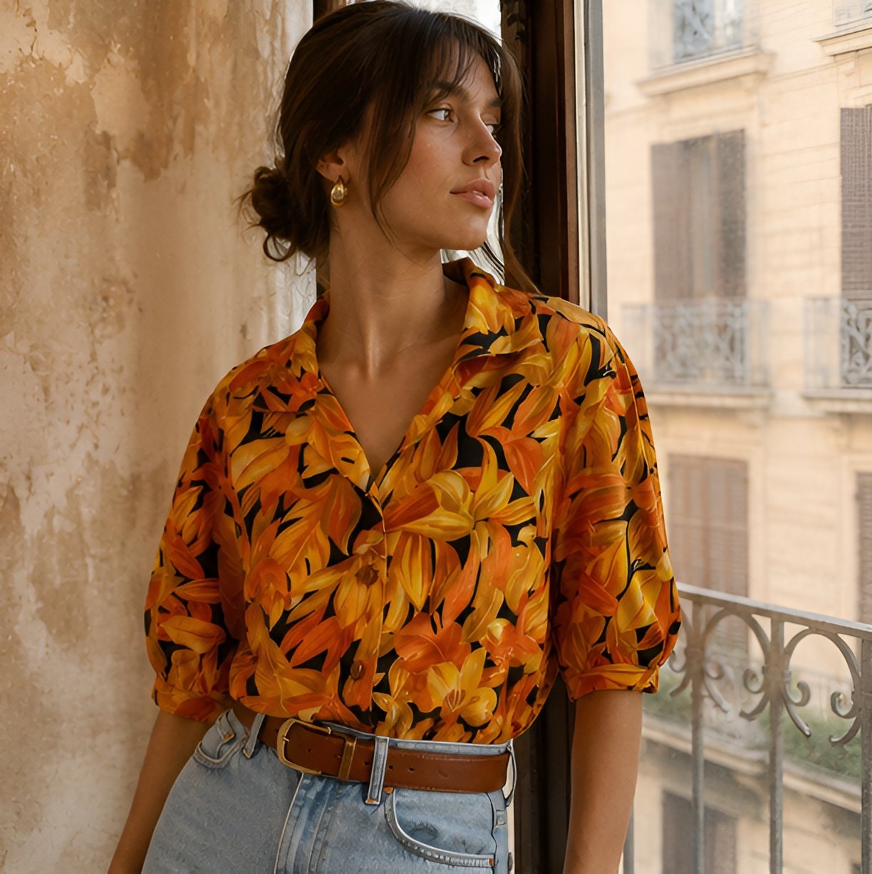 Vintage Orange Floral Shirt — 7