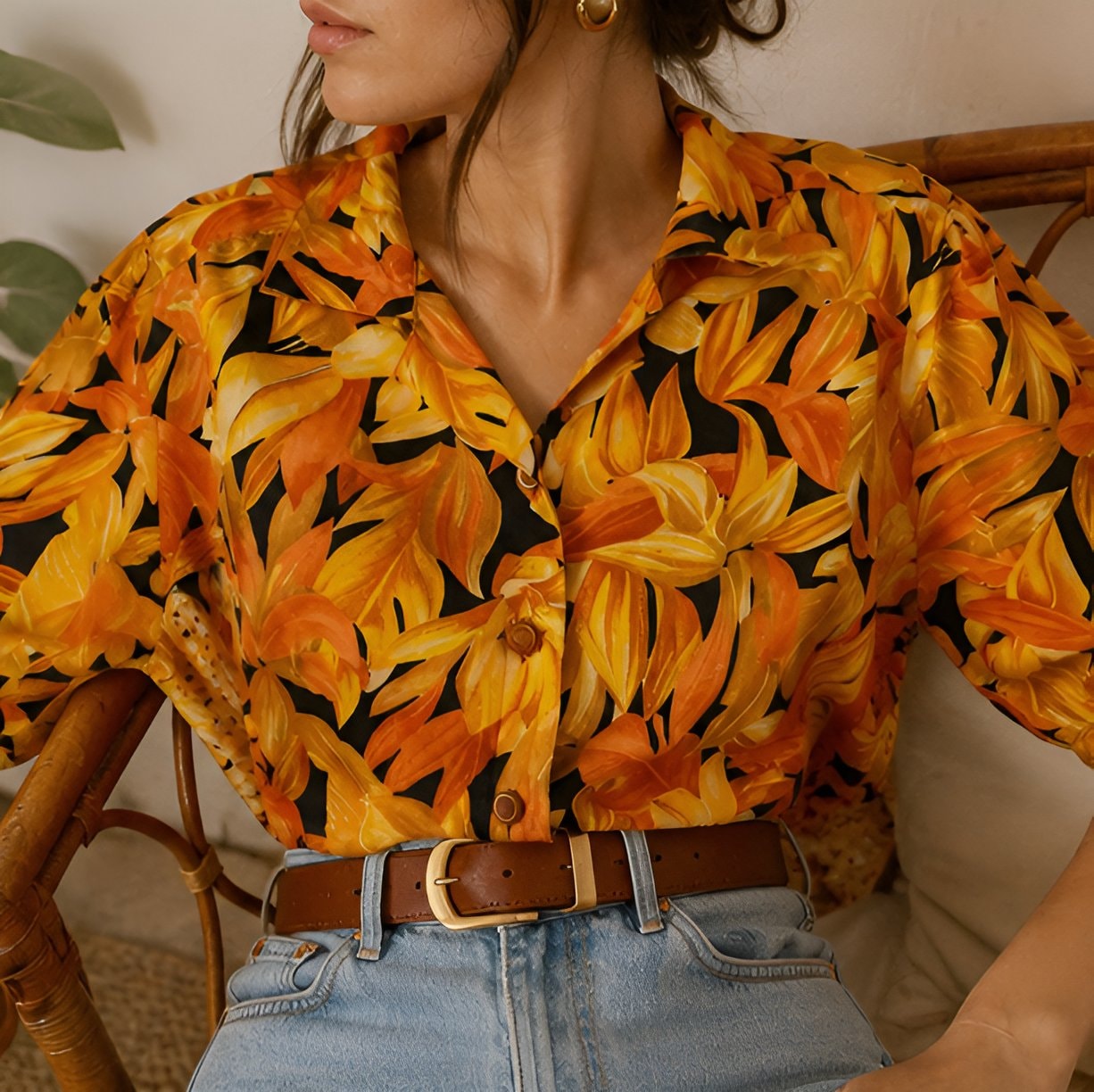 Vintage Orange Floral Shirt — 8