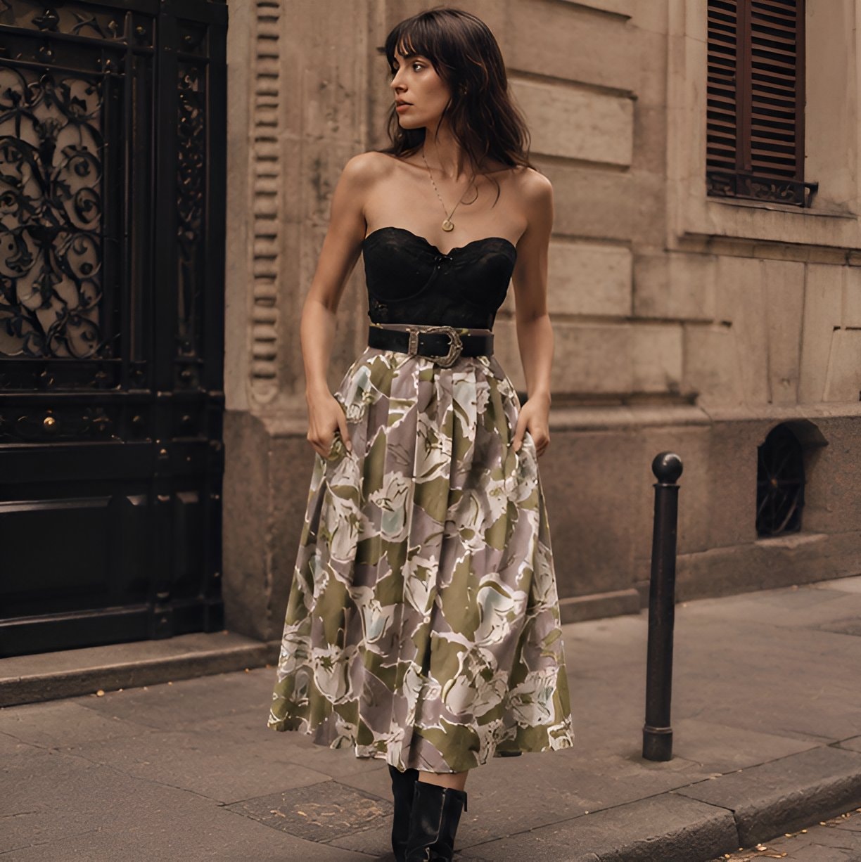 Green Floral Midi Skirt — 6