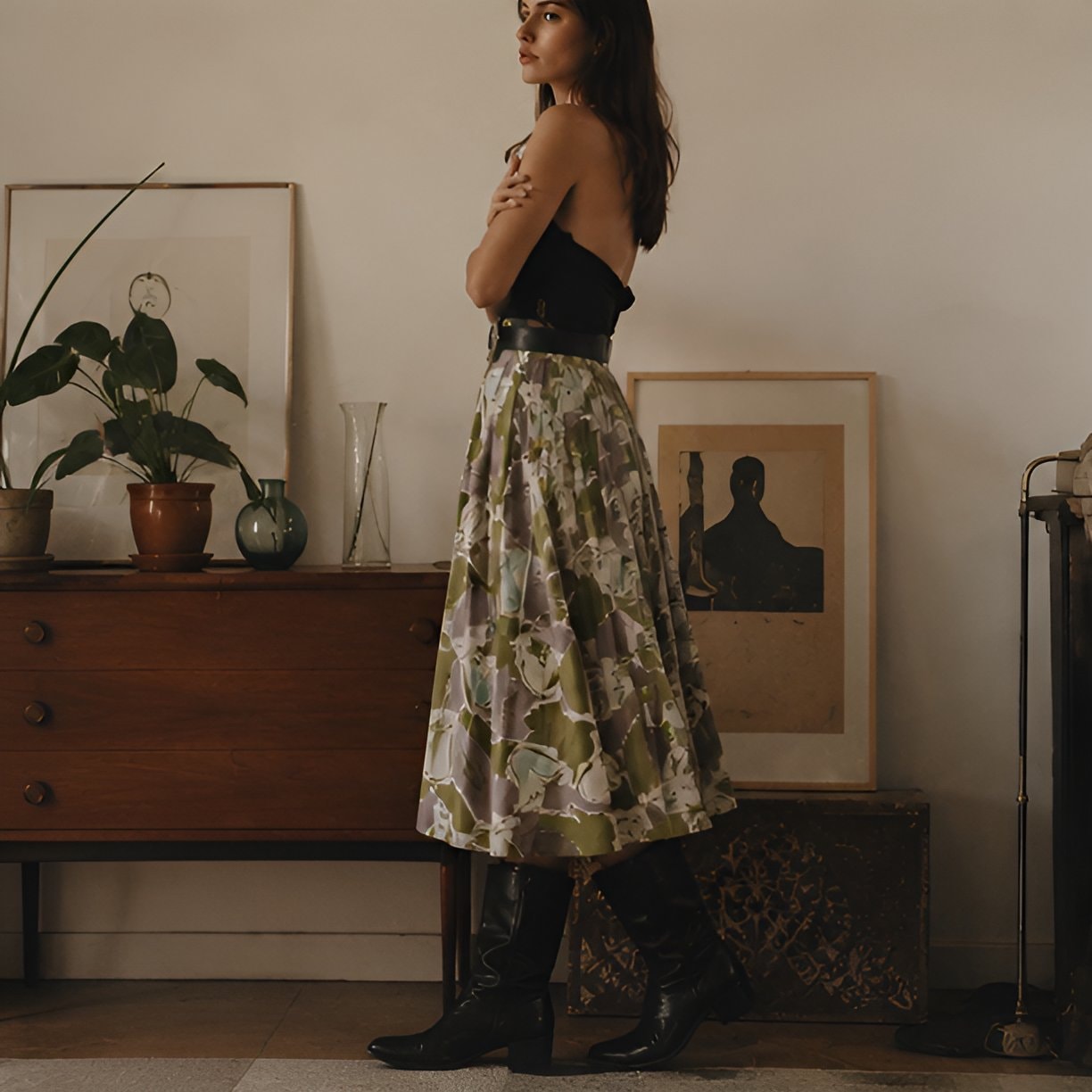 Green Floral Midi Skirt — 5