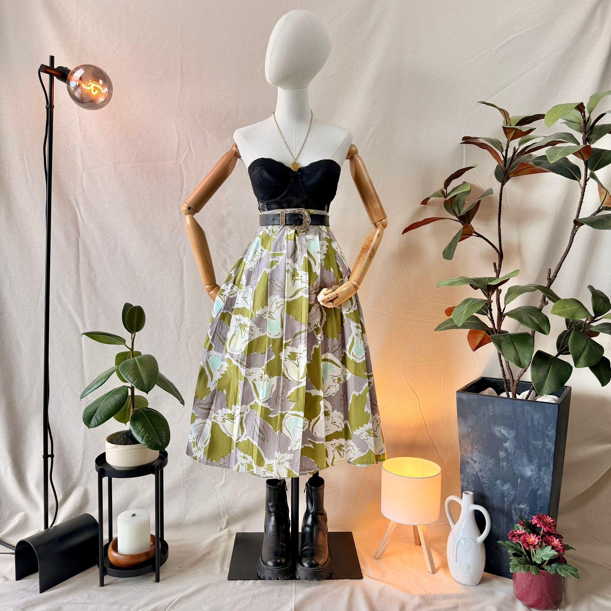 Green Floral Midi Skirt