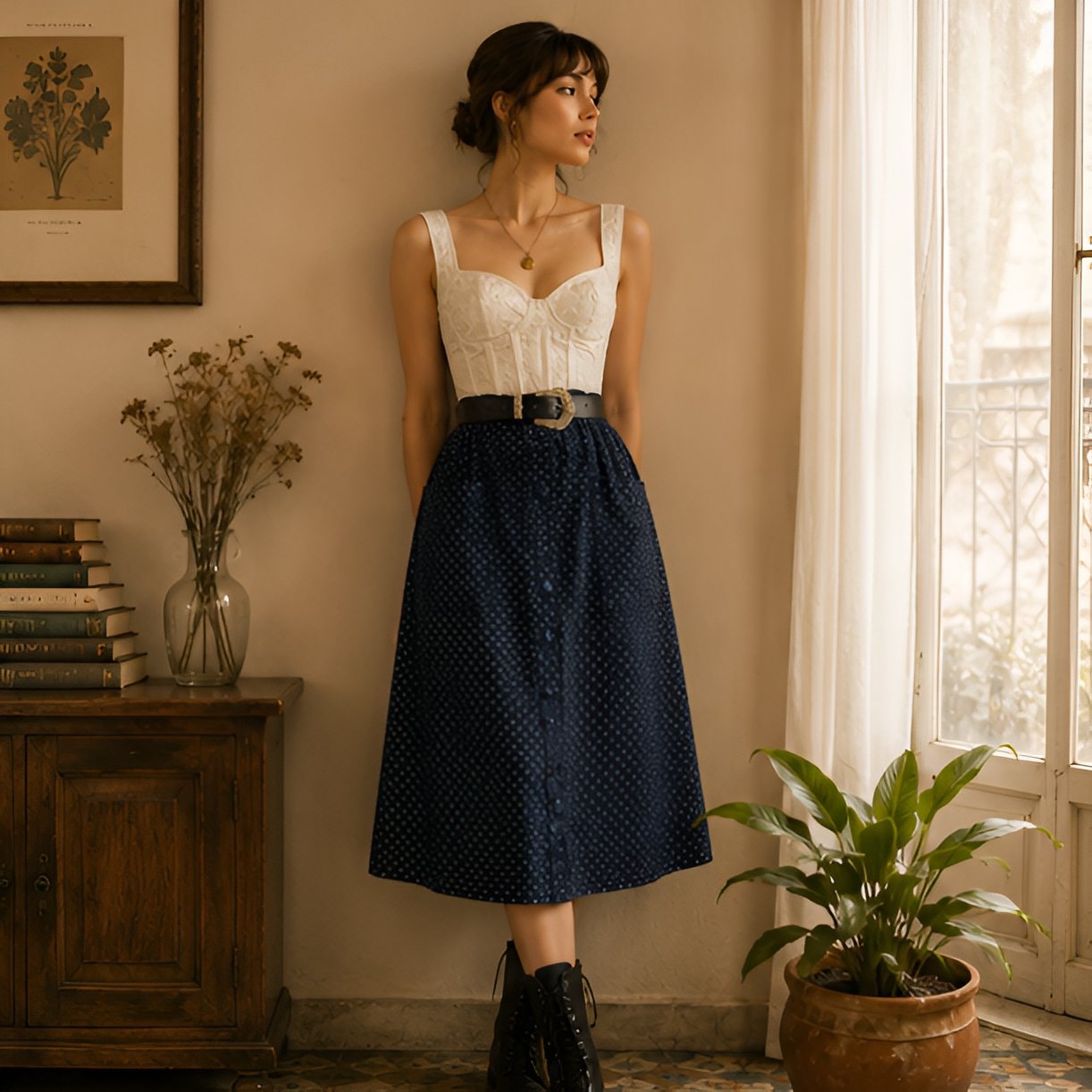 70s Dark Blue Polka Dot Skirt — 5