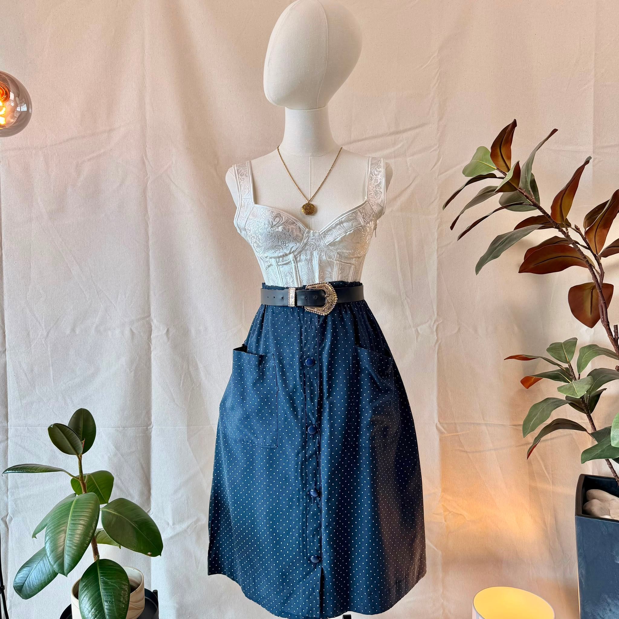 70s Dark Blue Polka Dot Skirt — 2