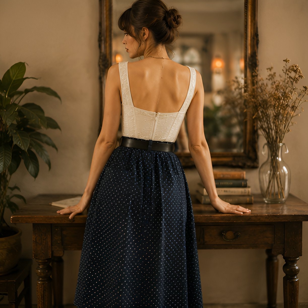 70s Dark Blue Polka Dot Skirt — 7