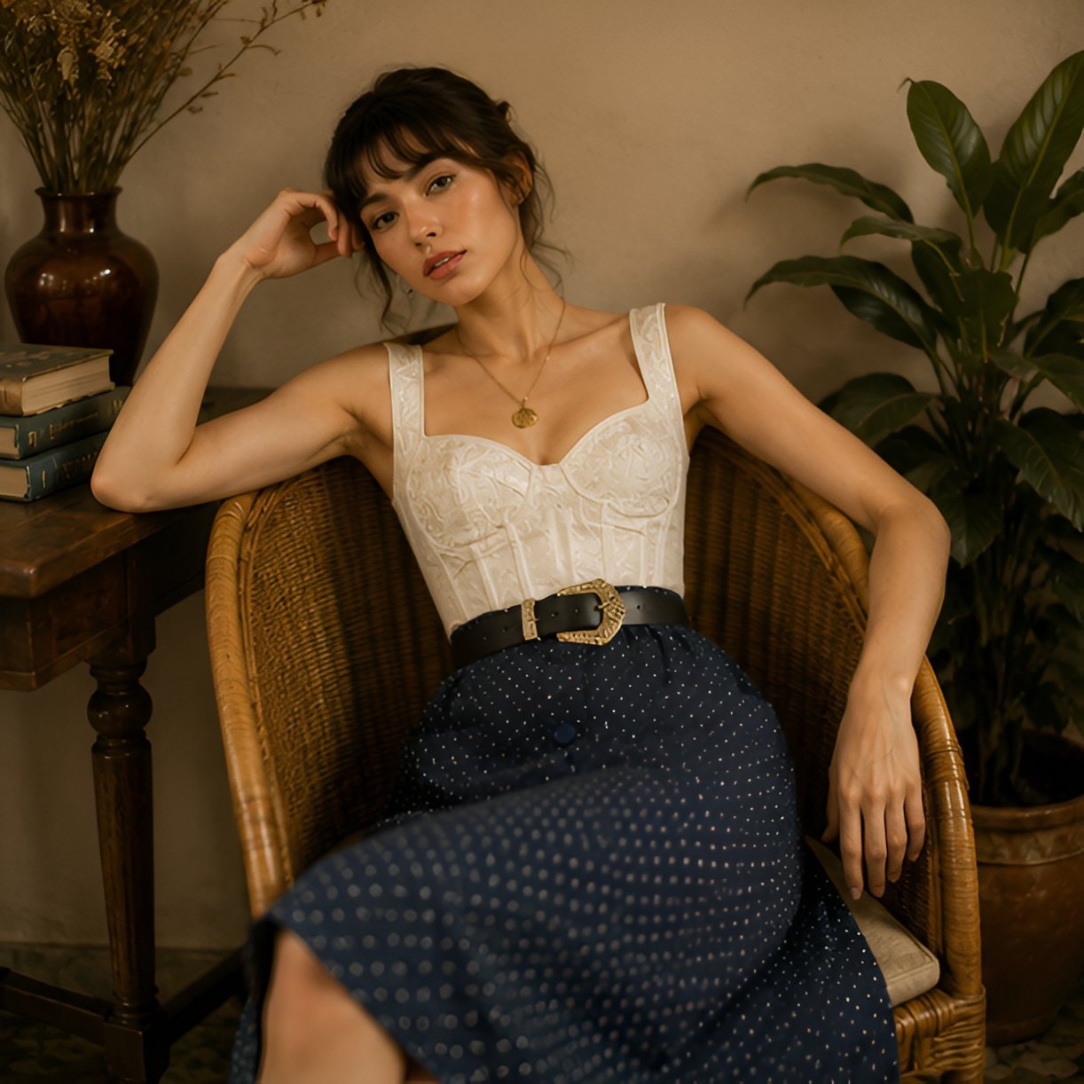70s Dark Blue Polka Dot Skirt — 6