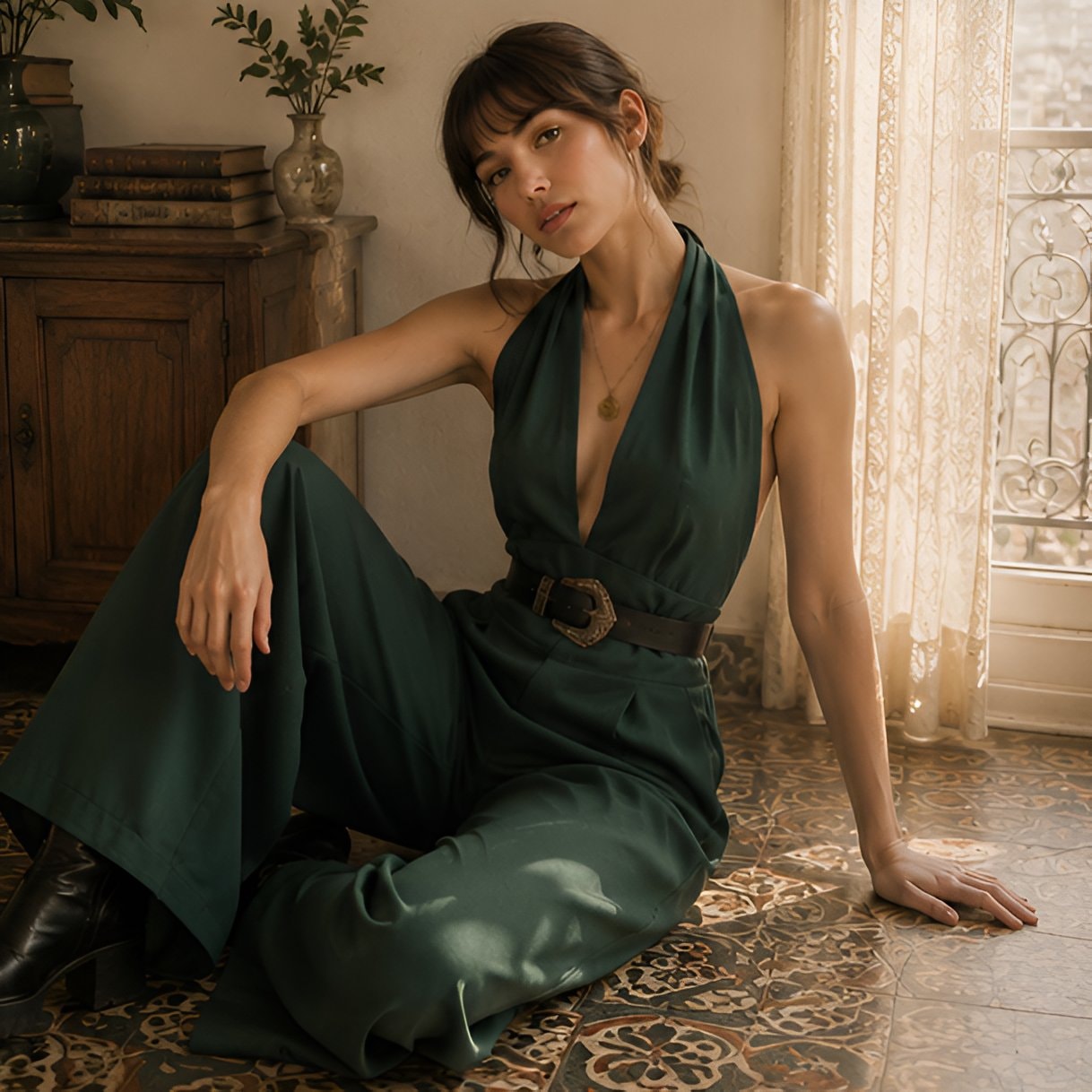 90s Green Deep Neck Jumpsuit — 11
