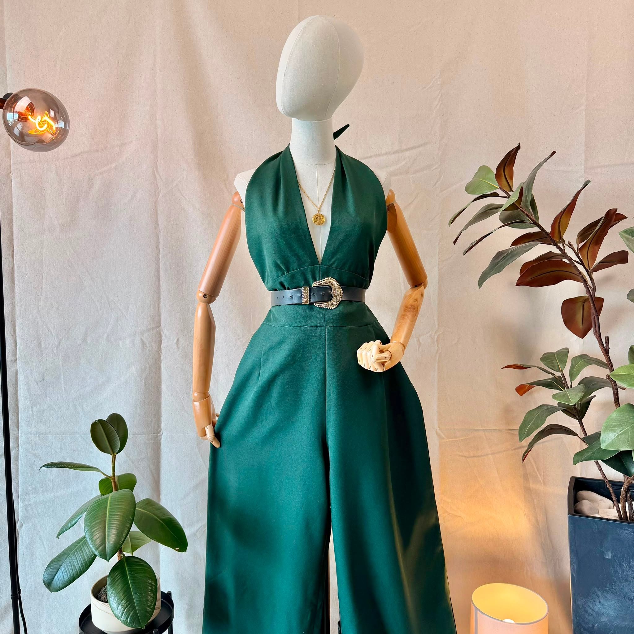 90s Green Deep Neck Jumpsuit — 2