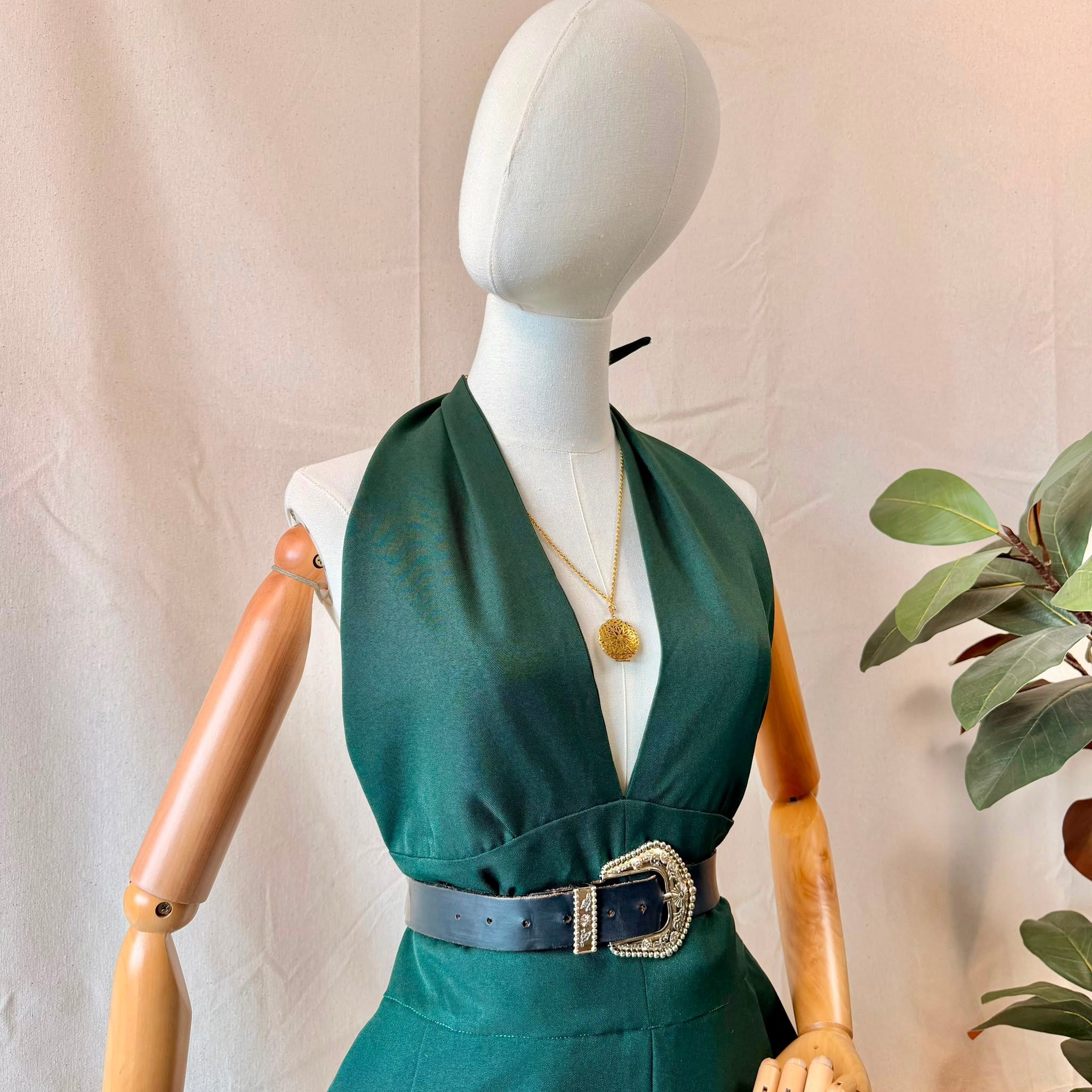 90s Green Deep Neck Jumpsuit — 3