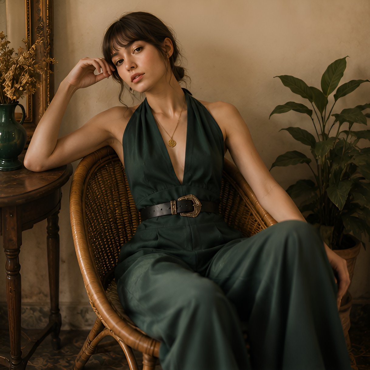 90s Green Deep Neck Jumpsuit — 10