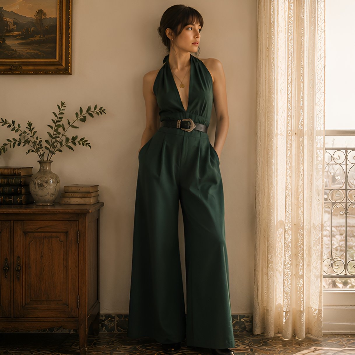 90s Green Deep Neck Jumpsuit — 8