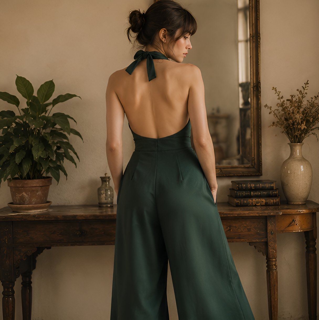 90s Green Deep Neck Jumpsuit — 9