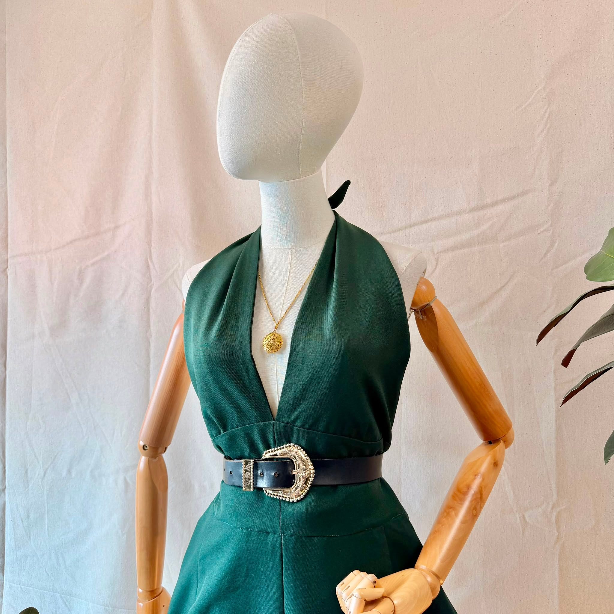 90s Green Deep Neck Jumpsuit — 5