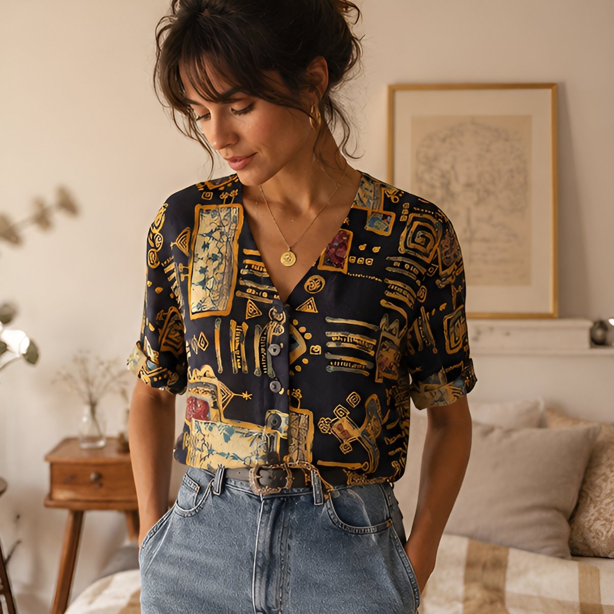90s Vintage Print Shirt — 8