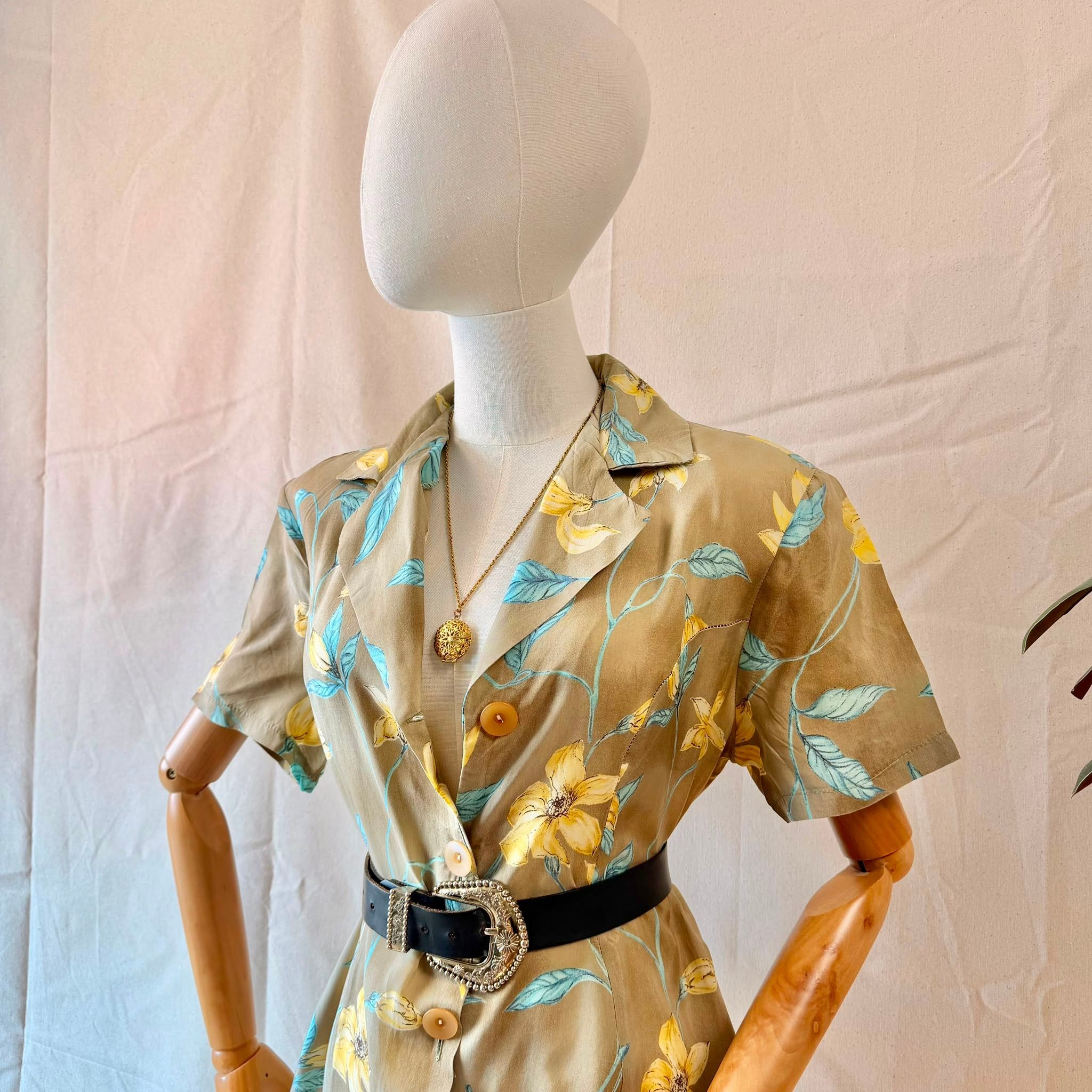 90s Beige Floral Midi Dress — 3
