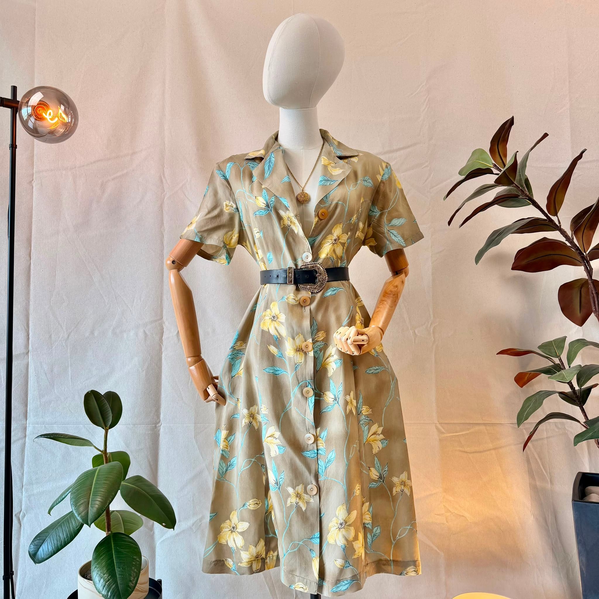 90s Beige Floral Midi Dress — 2