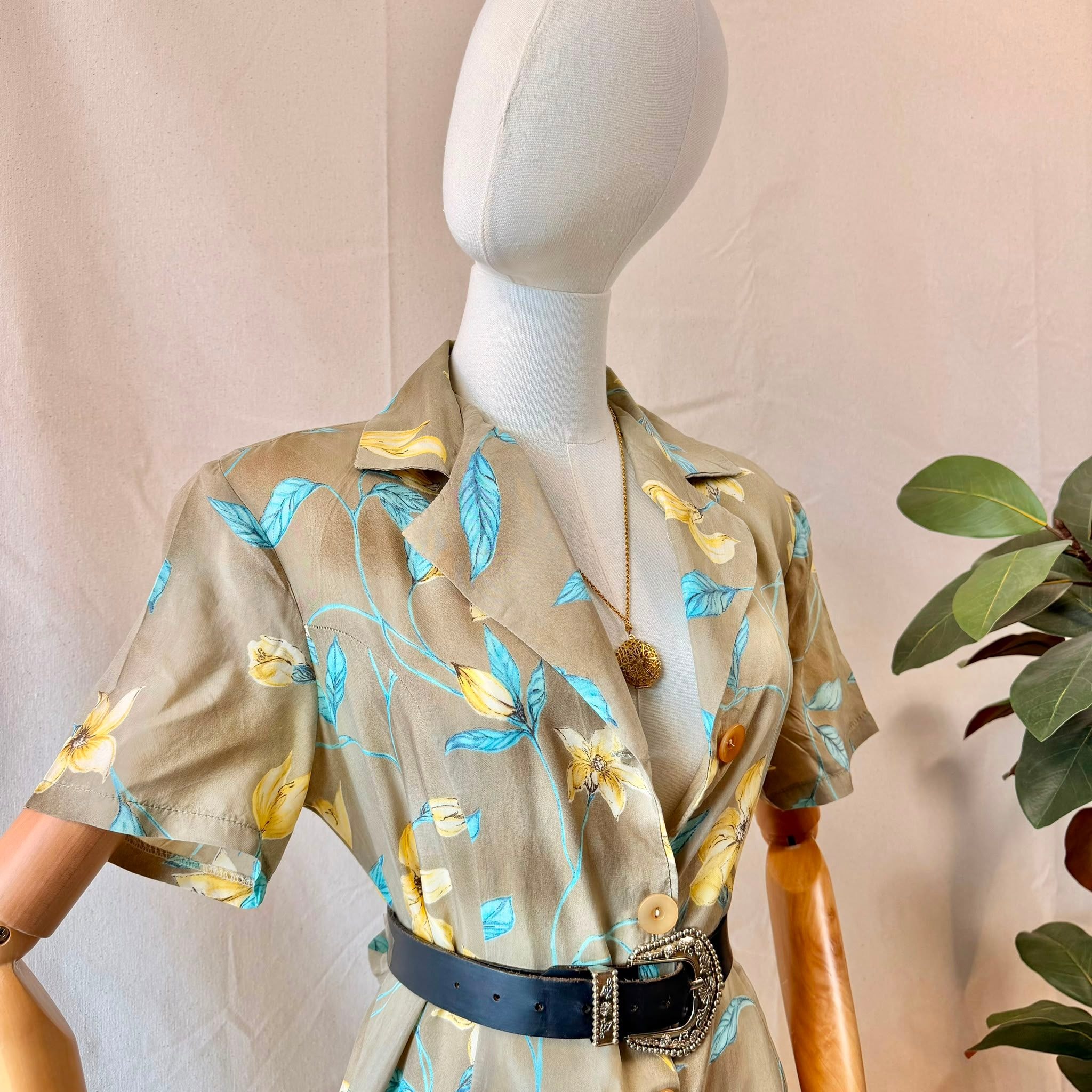 90s Beige Floral Midi Dress — 4