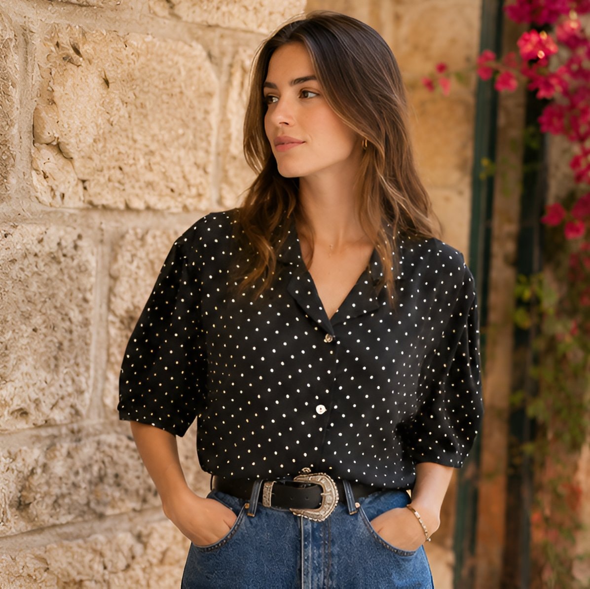 80s Black Polka Dot Shirt — 10