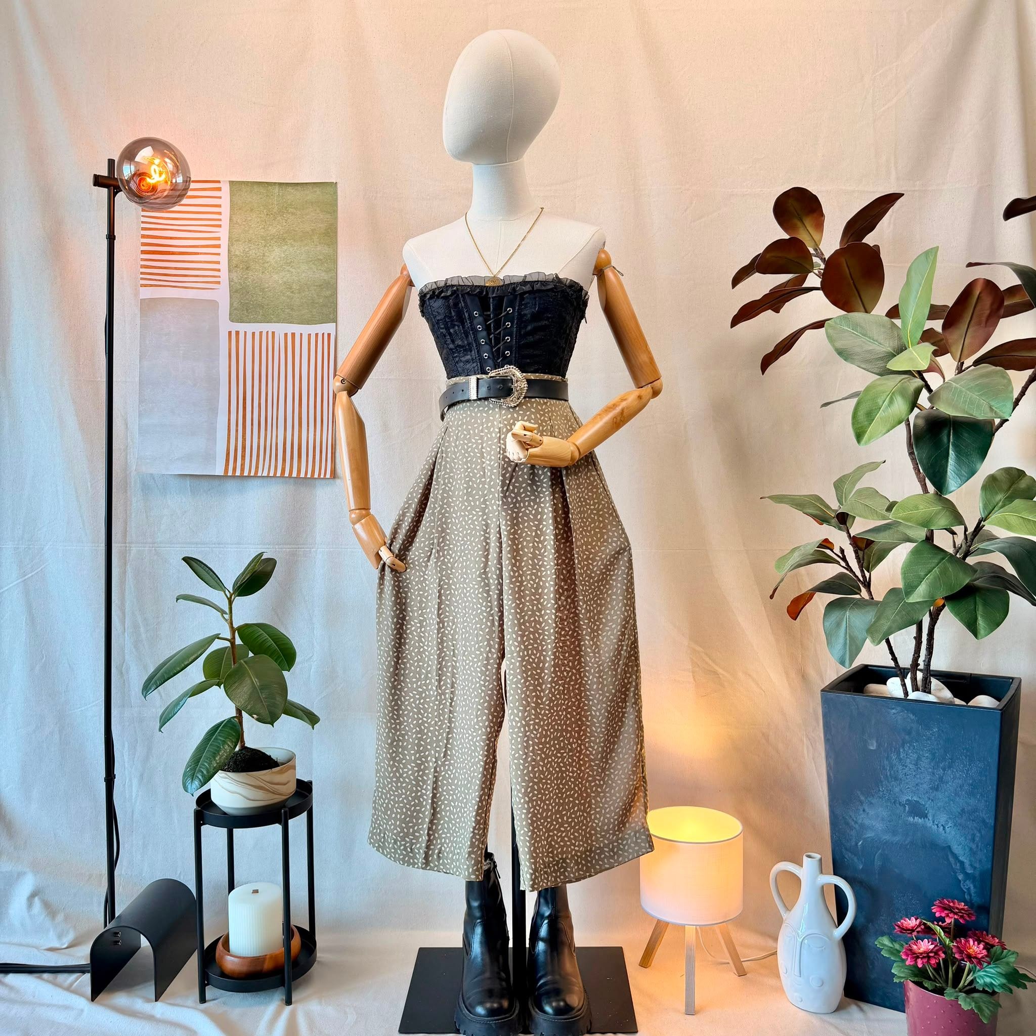90s Olive Patterned Culottes — 2