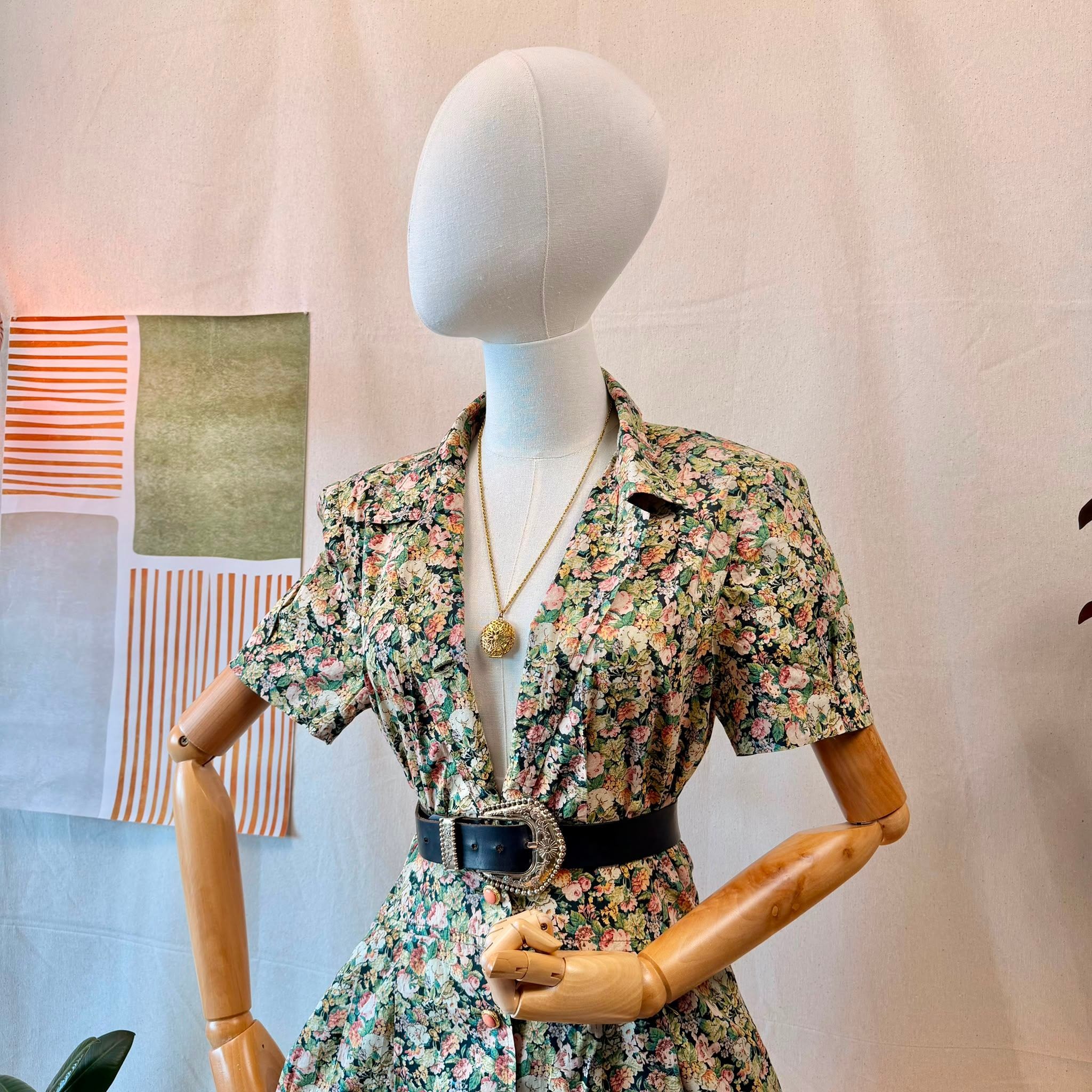 80s Floral Shirt Dress — 3