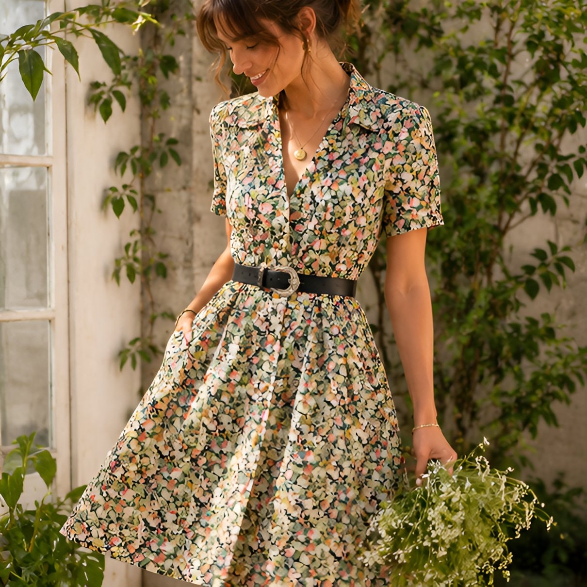 80s Floral Shirt Dress — 11