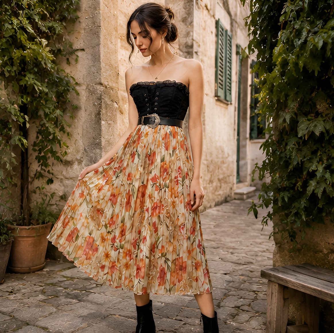 70s Floral Pleated Skirt — 9