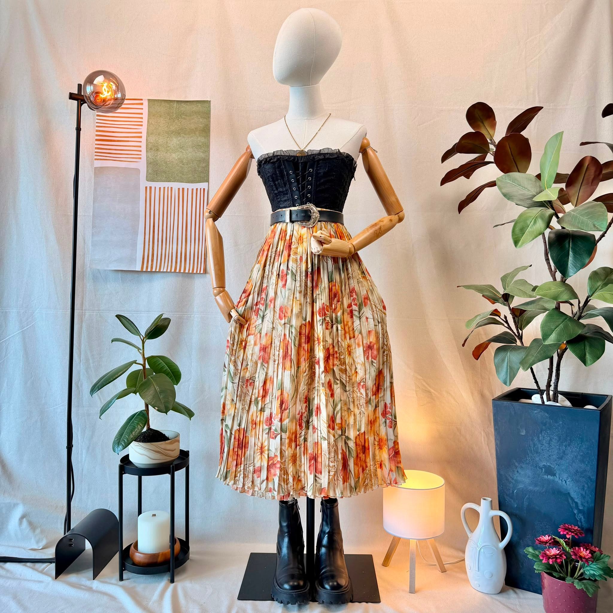 70s Floral Pleated Skirt