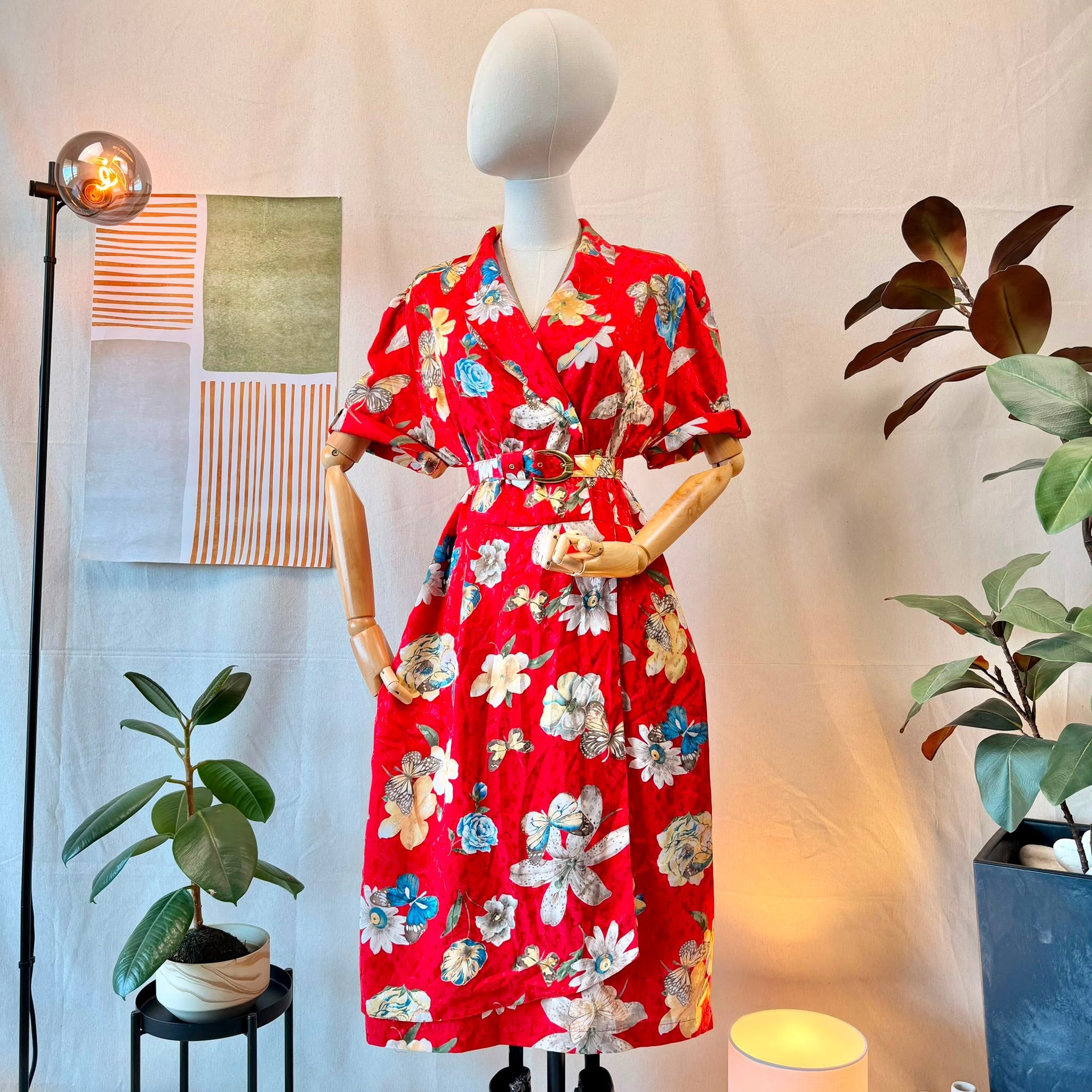 80s Red Floral Midi Dress — 2