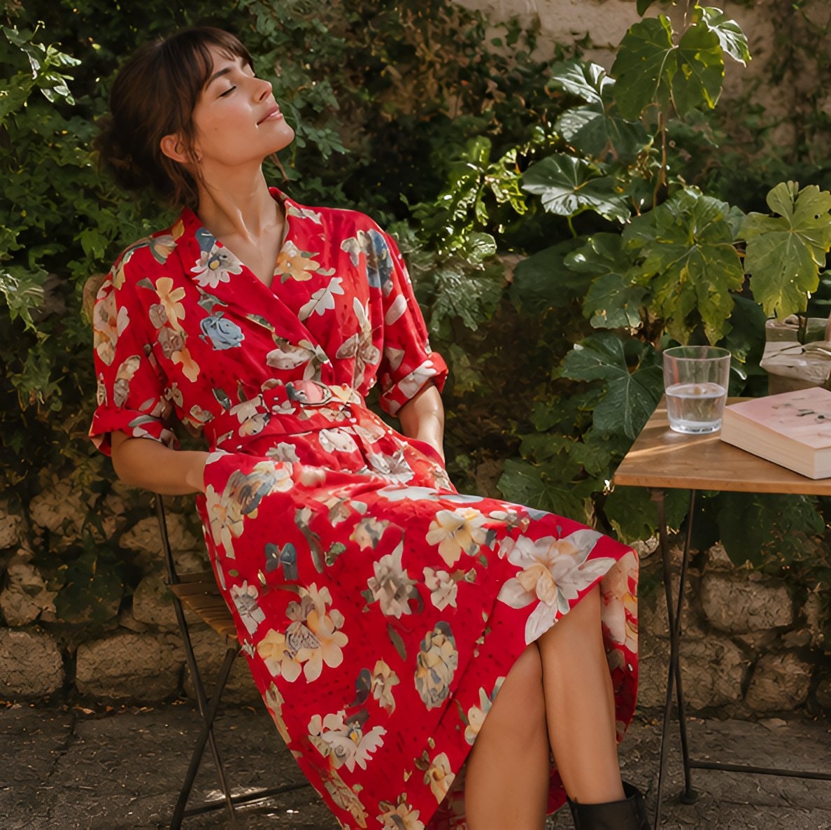 80s Red Floral Midi Dress — 7