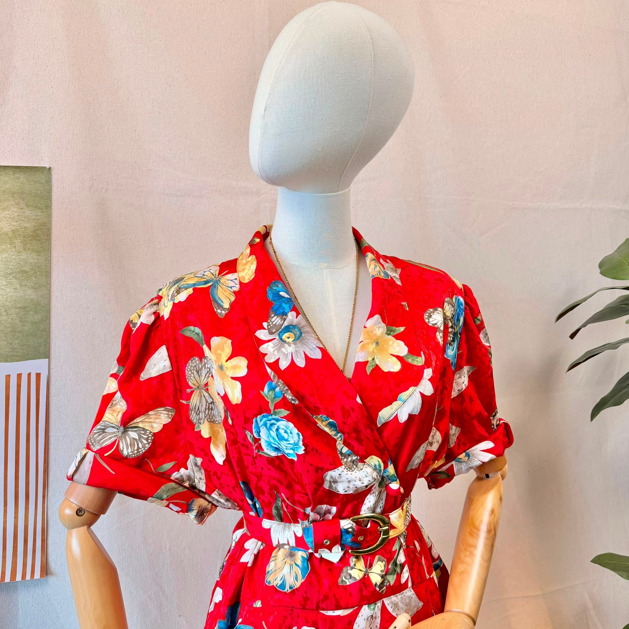 80s Red Floral Midi Dress — 3