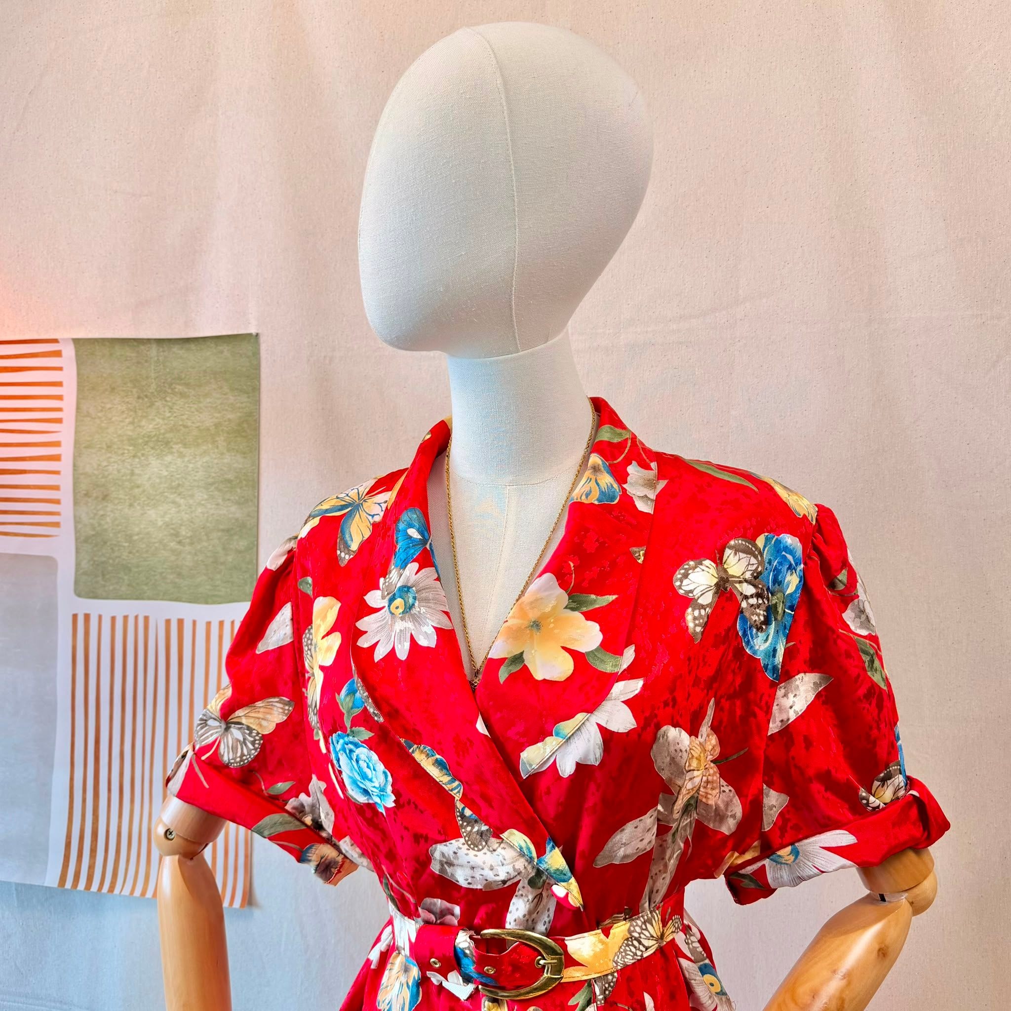 80s Red Floral Midi Dress — 4