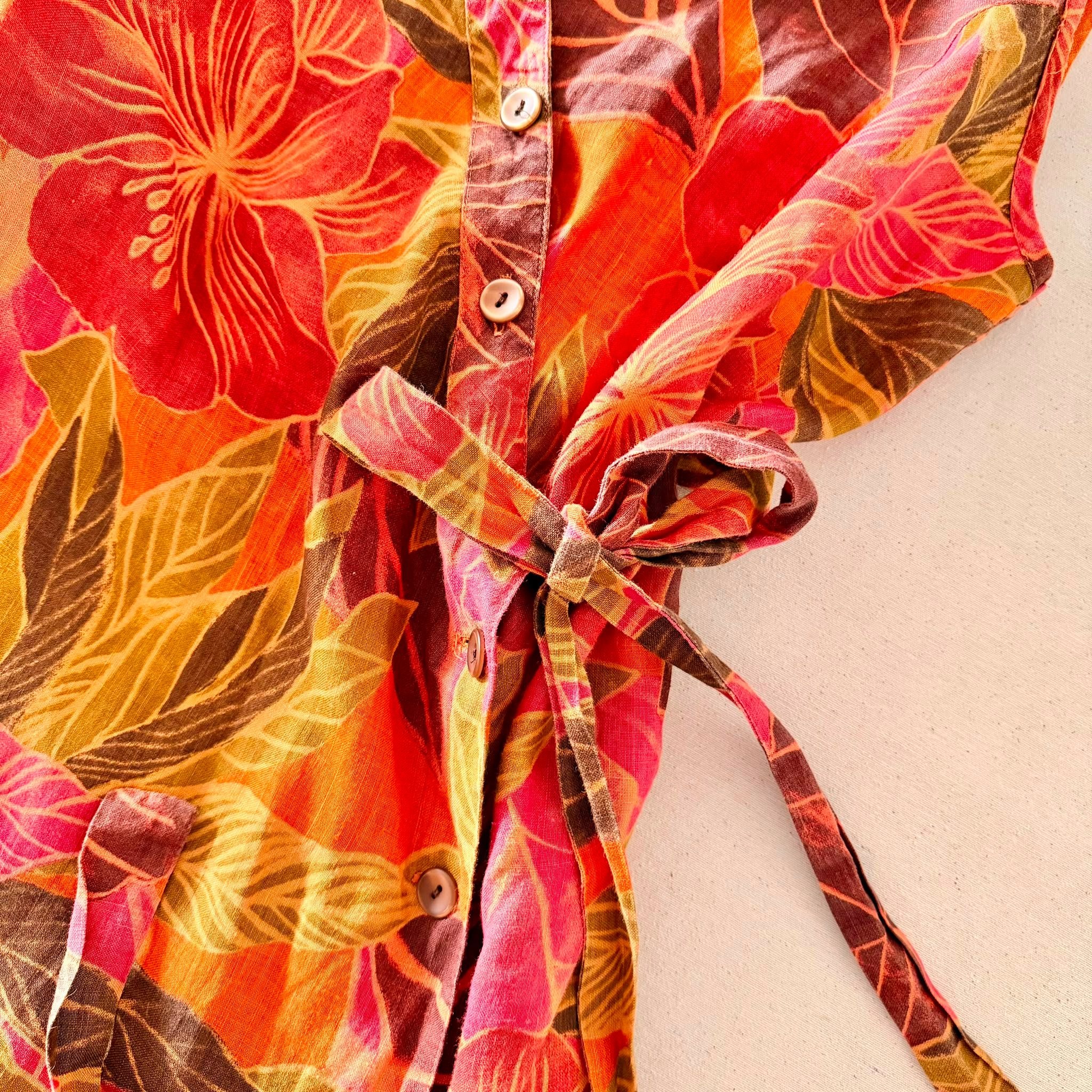 90s Orange Floral Wrap Dress — 7