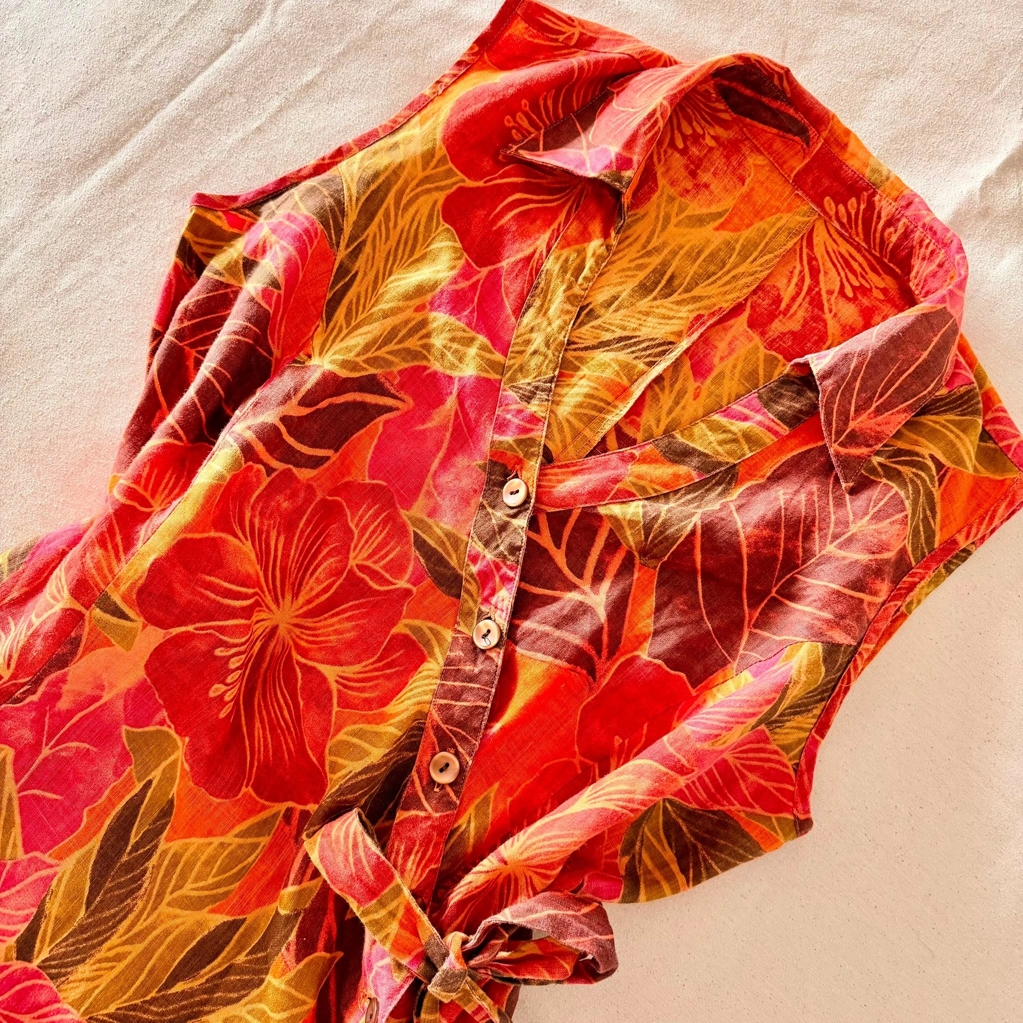 90s Orange Floral Wrap Dress — 6