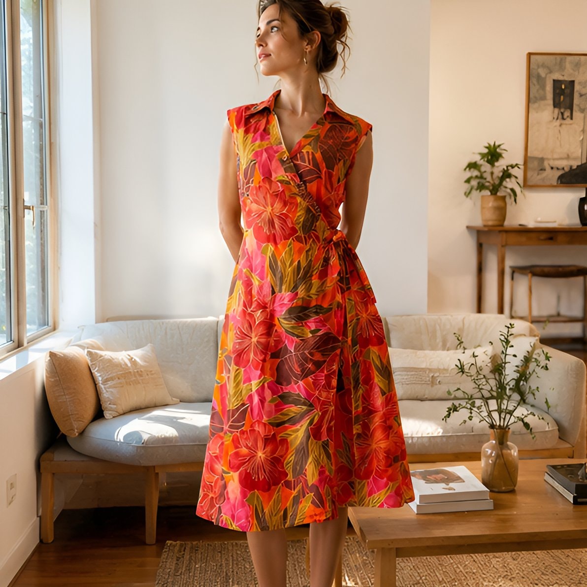 90s Orange Floral Wrap Dress — 11
