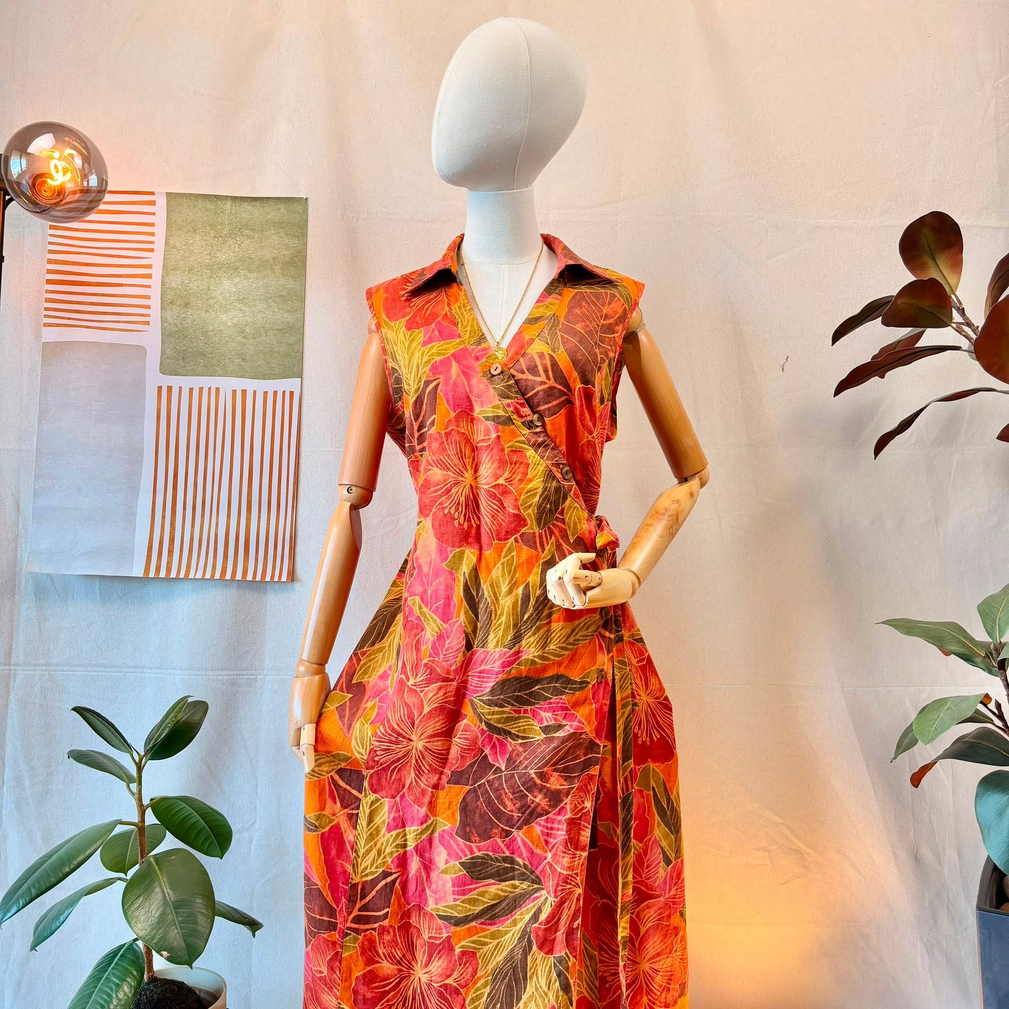 90s Orange Floral Wrap Dress — 2