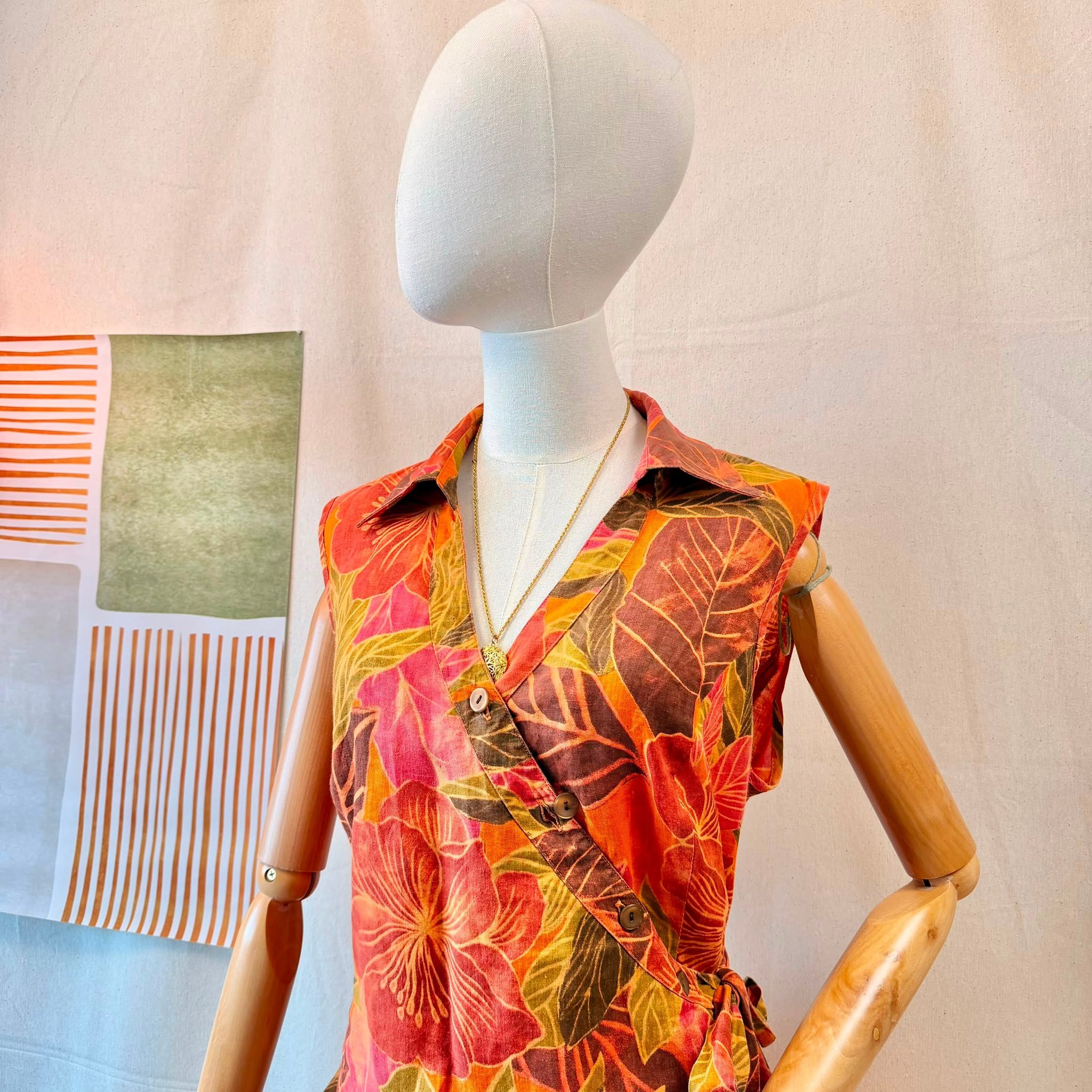 90s Orange Floral Wrap Dress — 4
