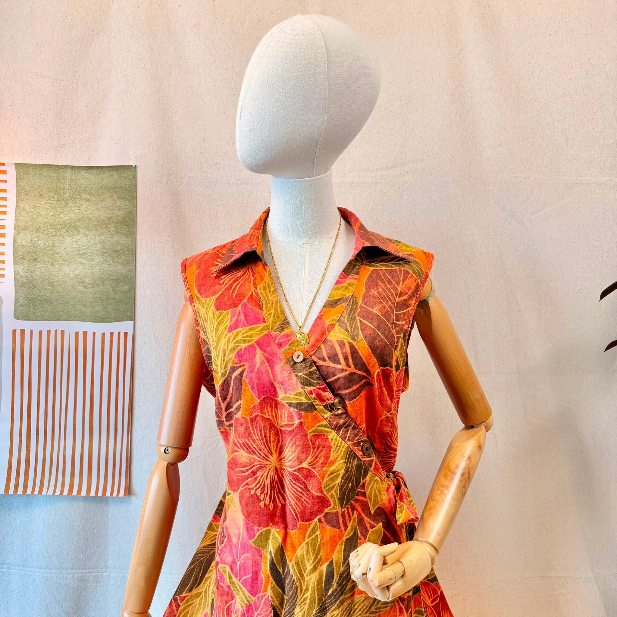 90s Orange Floral Wrap Dress — 3