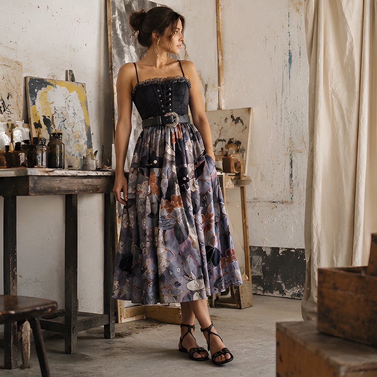 80s Abstract Print Midi Skirt — 8