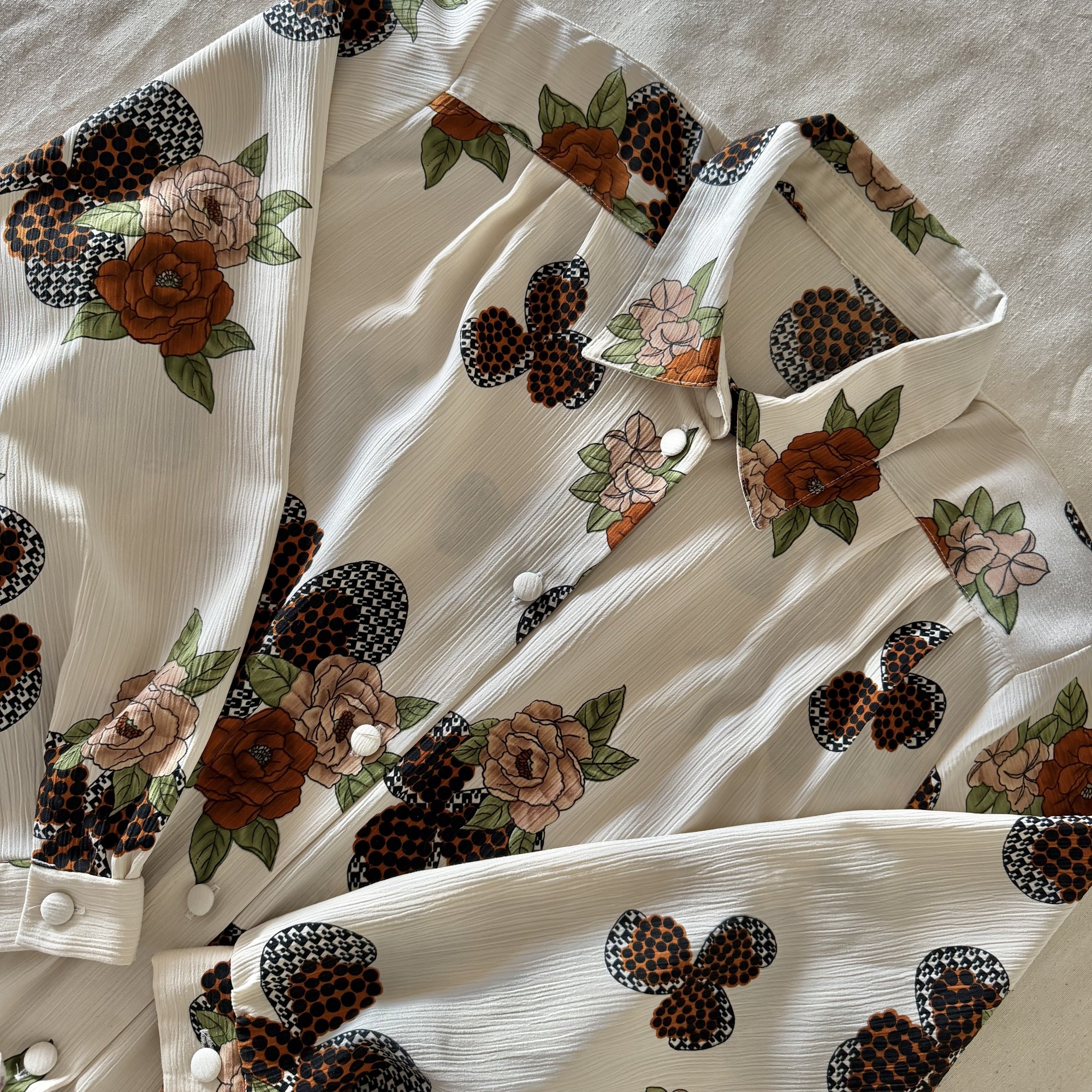 80s Beige Floral Shirt — 5