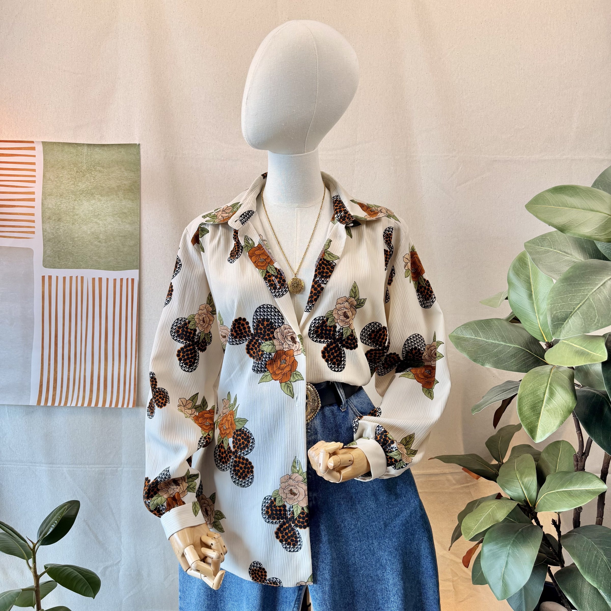 80s Beige Floral Shirt