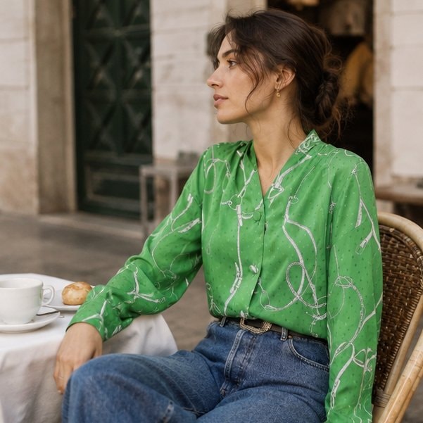 90s Green Equestrian Blouse — 10