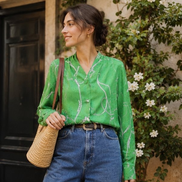 90s Green Equestrian Blouse — 8
