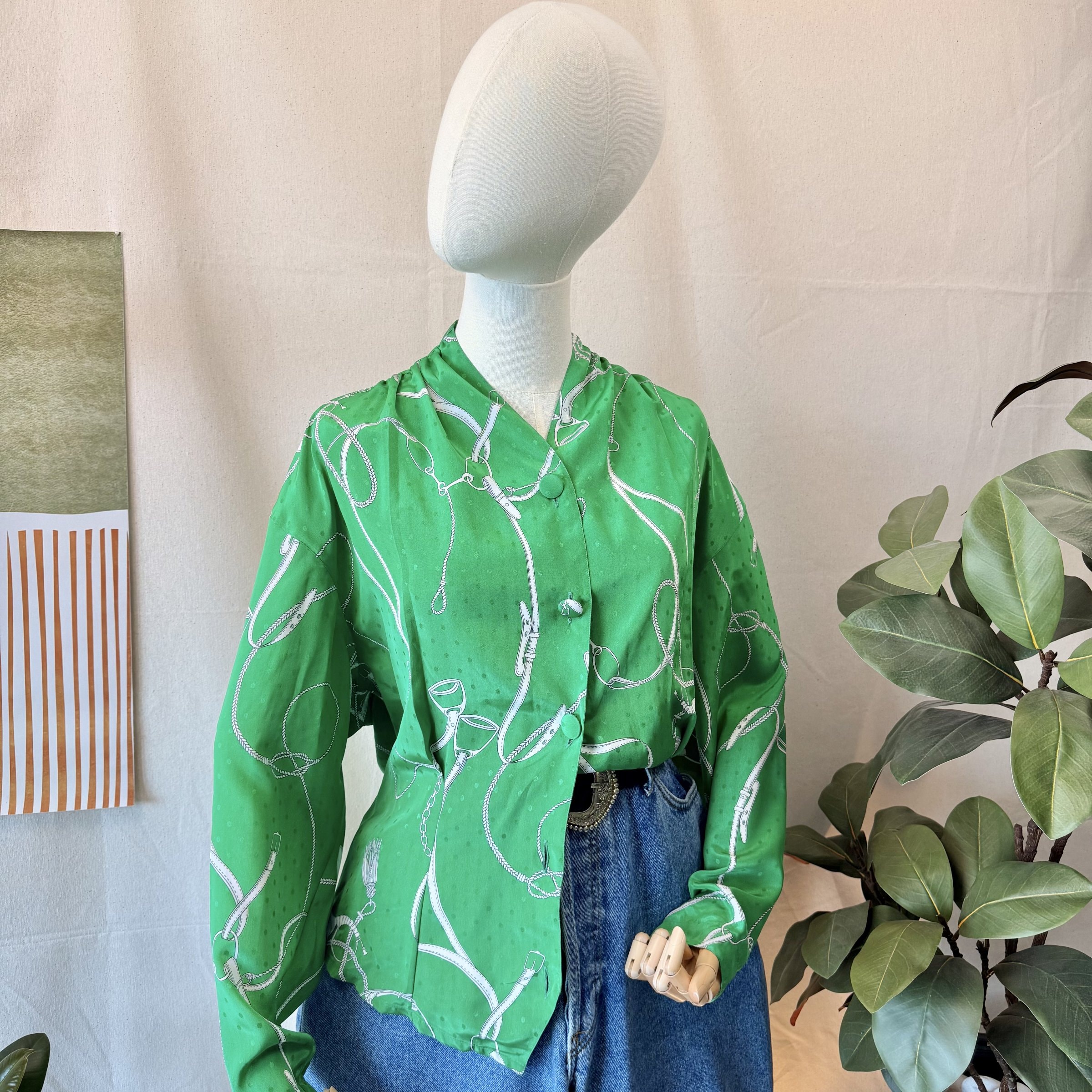 90s Green Equestrian Blouse — 2