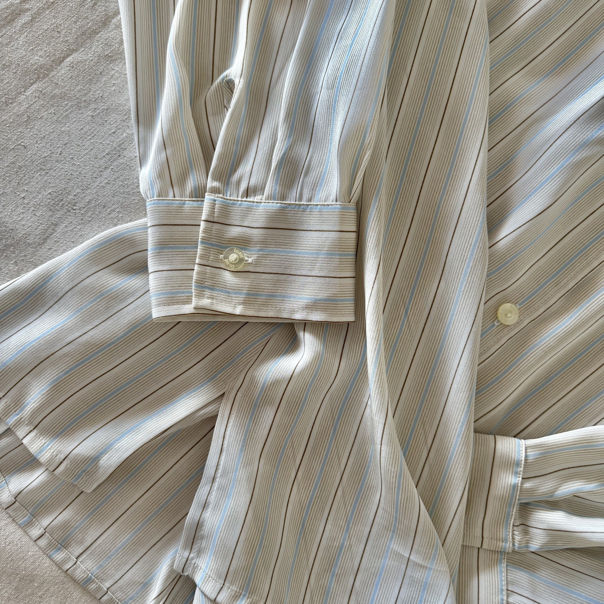 90s Cream Blue Striped Blouse — 7