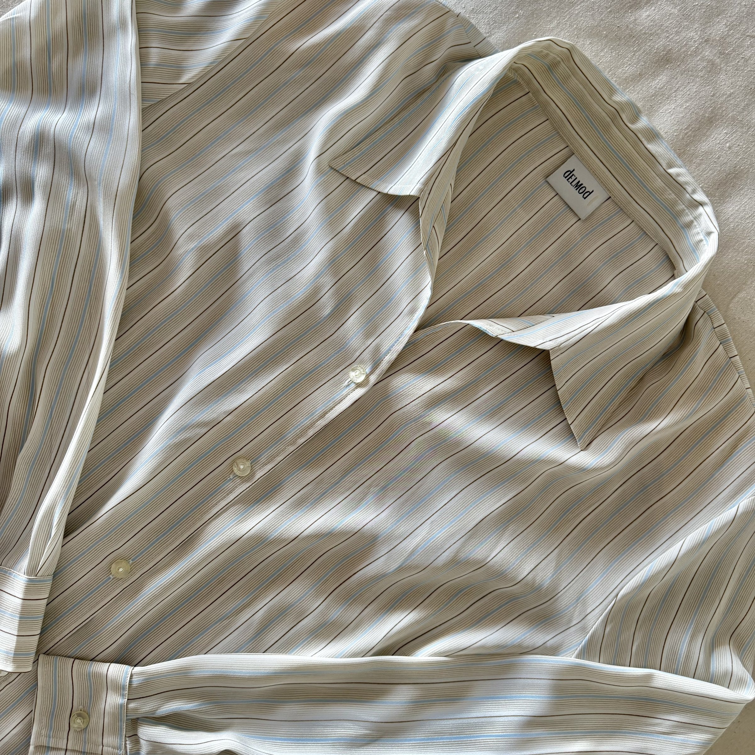 90s Cream Blue Striped Blouse — 5