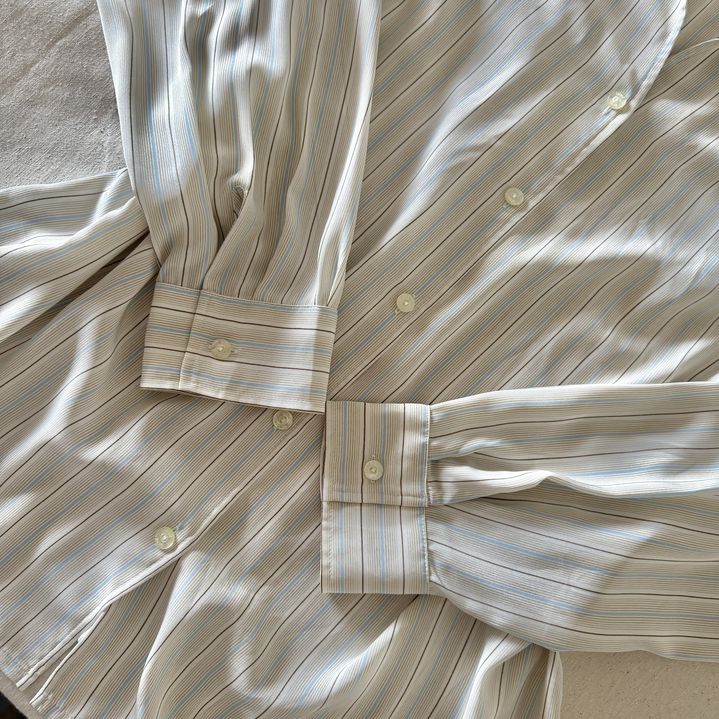 90s Cream Blue Striped Blouse — 6